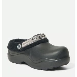 New with Tags Bebe  Black Mules Fur Lined with Silver Detailing Ringstones